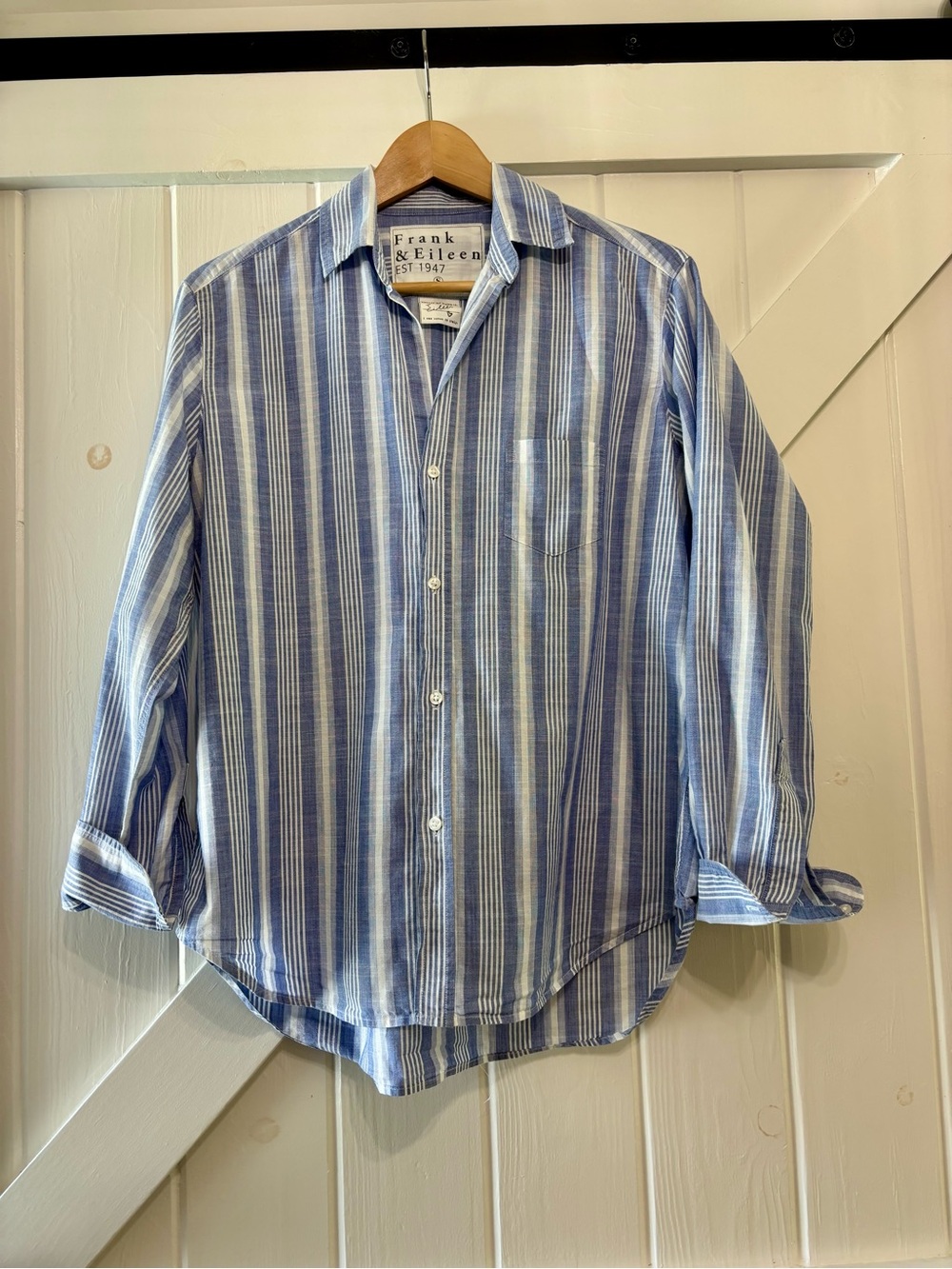 Frank & Eileen Eileen Shirt Blue Stripe Cotton Button Up Italy Made Nautical S